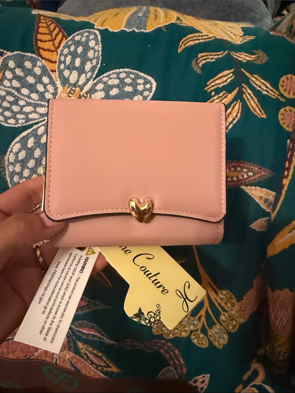 Cute Pink Wallet with Gold Heart Accent